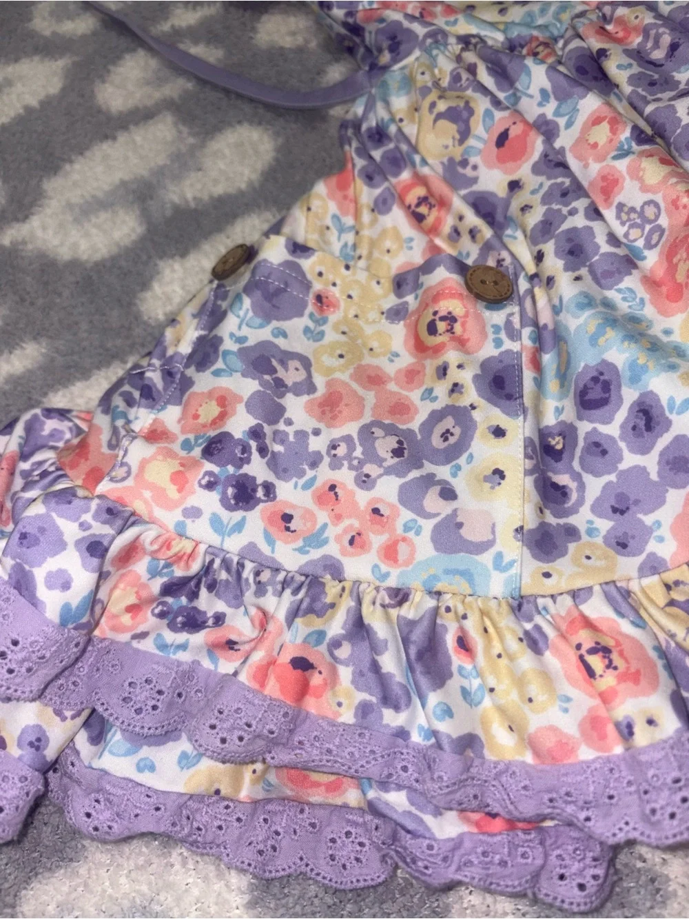 cheeky plum Purple Multicolor Floral Ruffle Full Skirt Dress with Waist Tie 3T